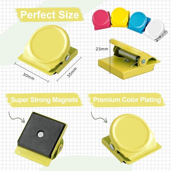 Magnetic Clips, 32pcs Colored Metal Clips for Refrigerator, Whiteboard & Photos - Picture 3 of 8